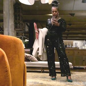 Express Black Sequin Long Sleeve Jumpsuit